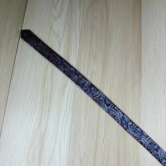 Hogo Boss Mens Purple & White Paisley Print Silk Office Wear Tie 60x3 Inches - Picture 5 of 12